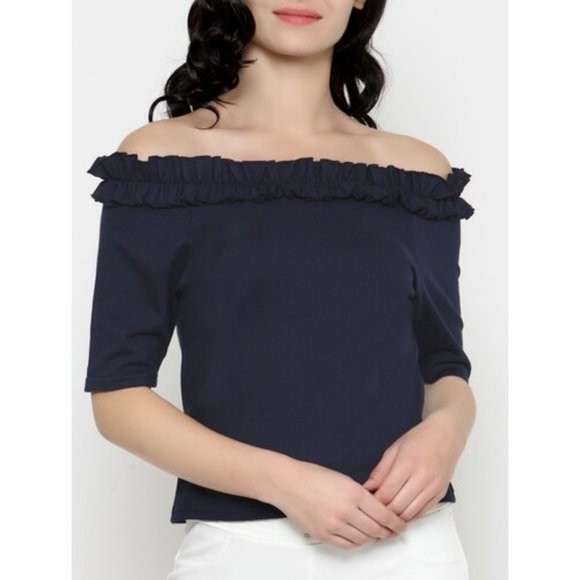 Club Monaco Tops - Club Monaco Top Cotton Knit Off The Shoulder Ruffle M
